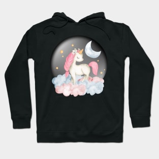 Dreamy watercolour unicorn on a starry night Hoodie